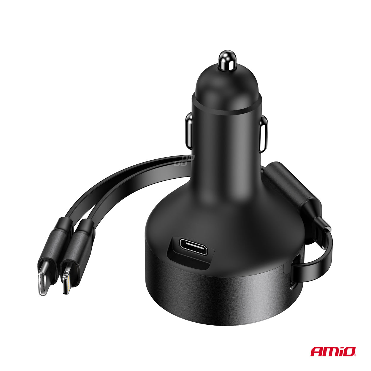 Auto punjač sa uvlačivim USB-C i Lightning kablom + USB-C priključkom, 12/24V, 60W- 04370