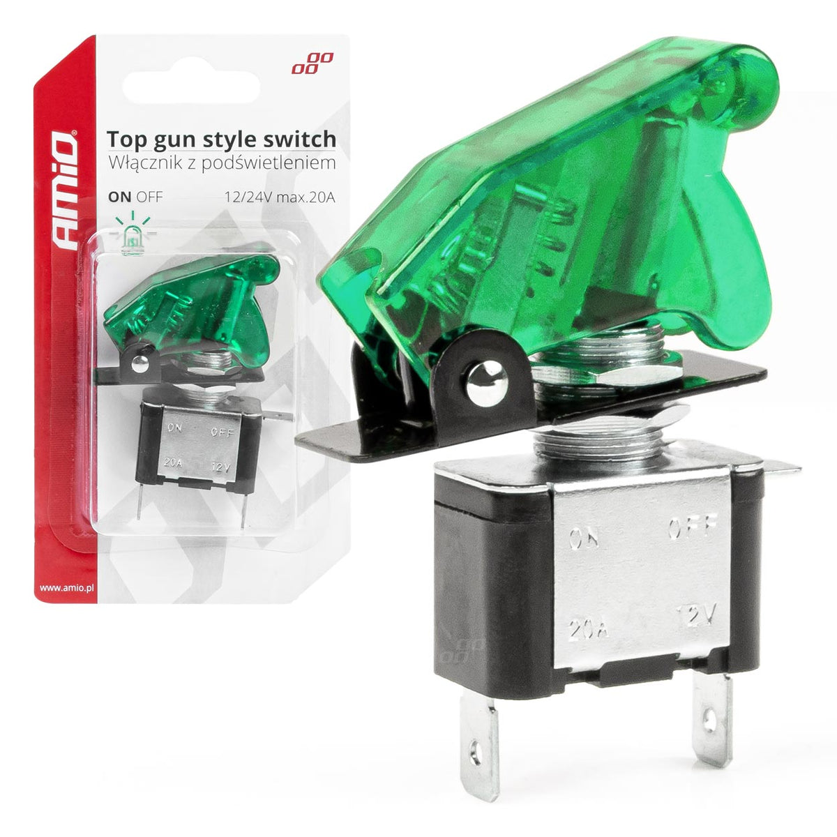 Prekidač Top Gun sa zelenim osvjetljenjem 12/24V 20A - 03093