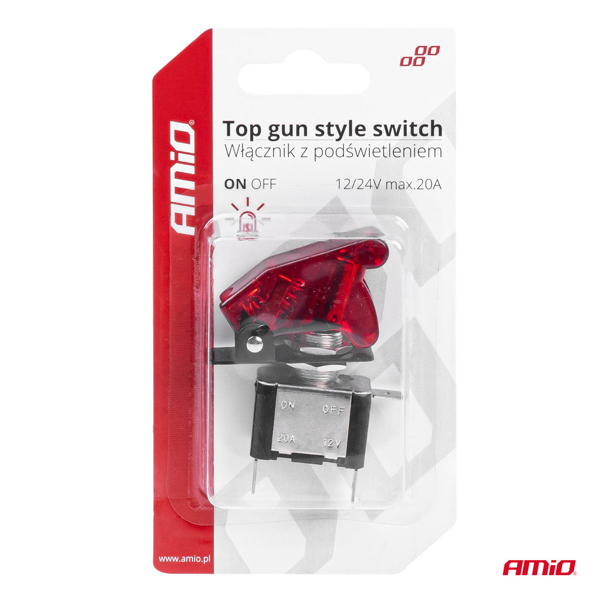 Prekidač Top Gun sa crvenim osvjetljenjem 12/24V 20A - 03095