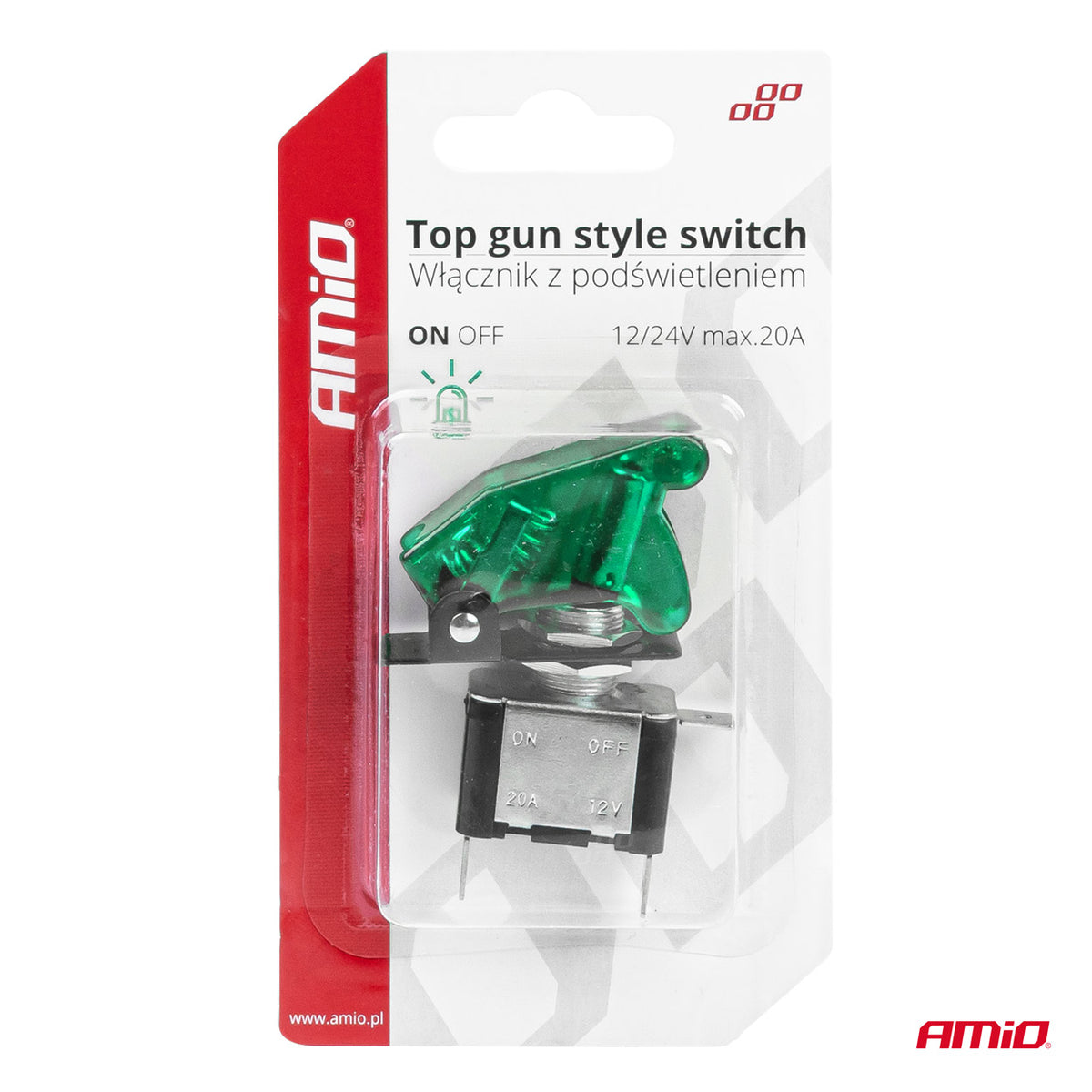 Prekidač Top Gun sa zelenim osvjetljenjem 12/24V 20A - 03093