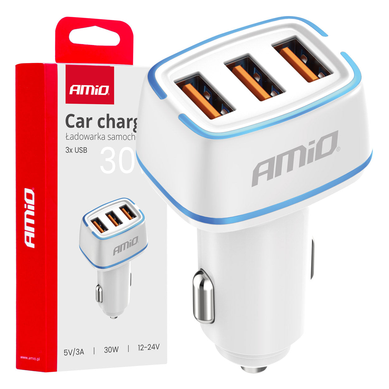 Auto punjač 3×USB-A 30W 12/24V - 03889