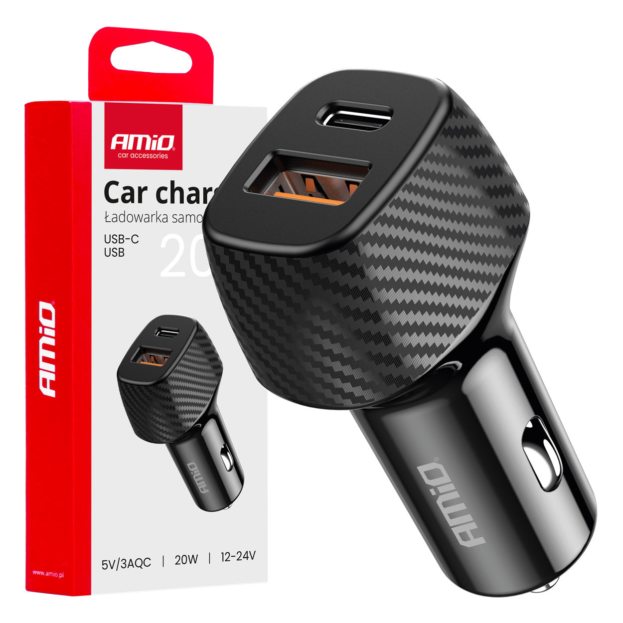 Auto punjač QC + PD 20W sa USB-A i USB-C priključkom - 04282
