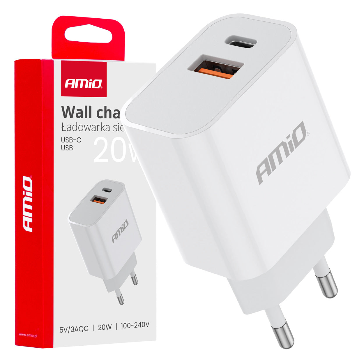 Zidni punjač PCH PRO-09 USB + USB-C 20W Quick Charge 230V - 02935