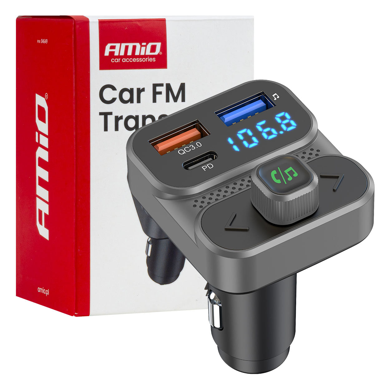 FM transmiter za automobil sa 2×USB-A i 1×USB priključkom, 12/24V - 04649