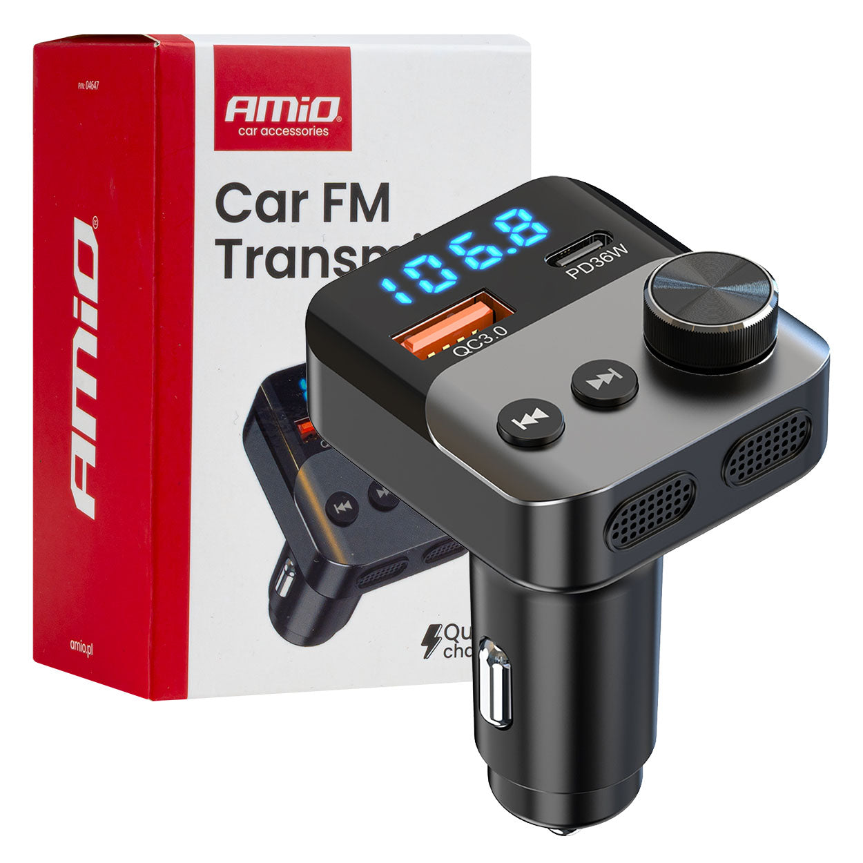 FM transmiter za automobil sa 1×USB-A i 1×USB-C priključkom, 12/24V - 04647