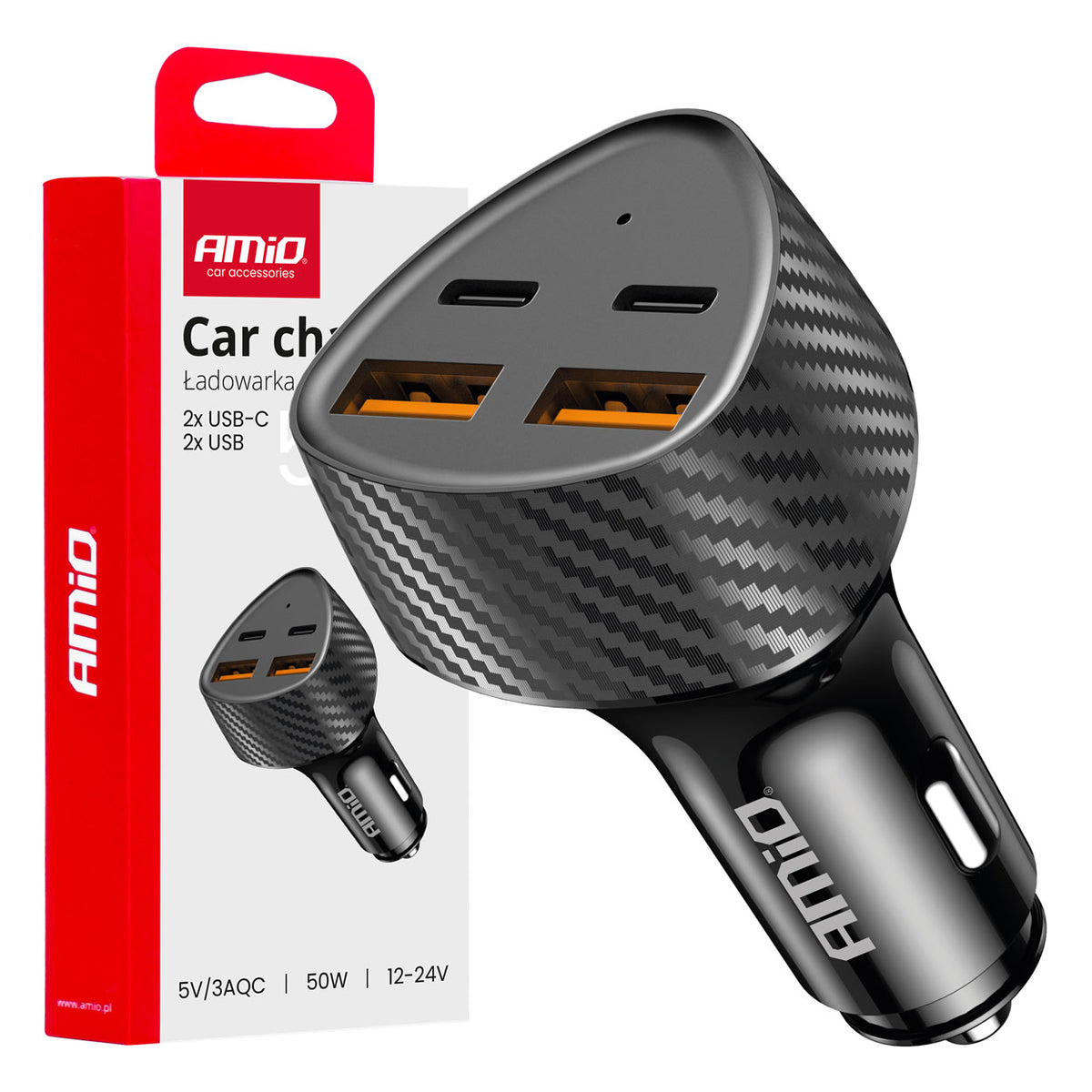 Auto punjač 50W 2x USB-A + 2x USB-C - 04284