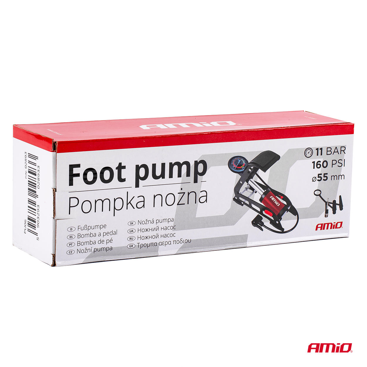 Nožna pumpa HQ sa jednim klipom Ø55 mm, manometrom i adapterima - 02893