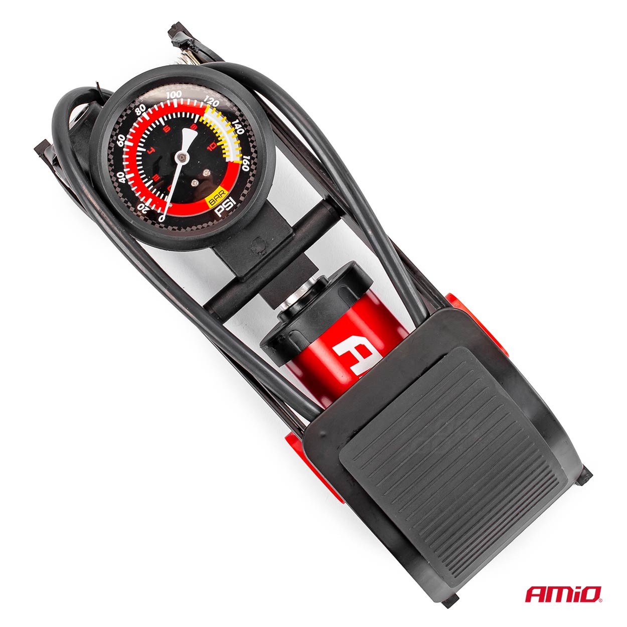 Nožna pumpa HQ sa jednim klipom Ø55 mm, manometrom i adapterima - 02893